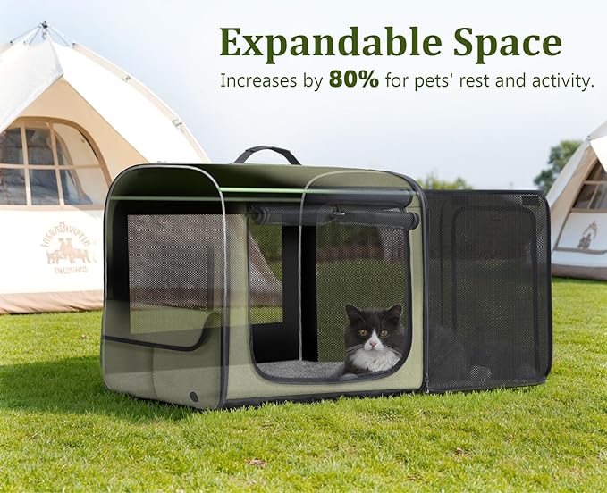 Pecute Dog Car Carrier Stable and Light Weight, Expandable Extra Space Dog Carrier for Cars, Breathable Dog Car Crate, Foldable Pet Carrier for Both Indoor and Outdoor Use, Pet Travel Crate Green