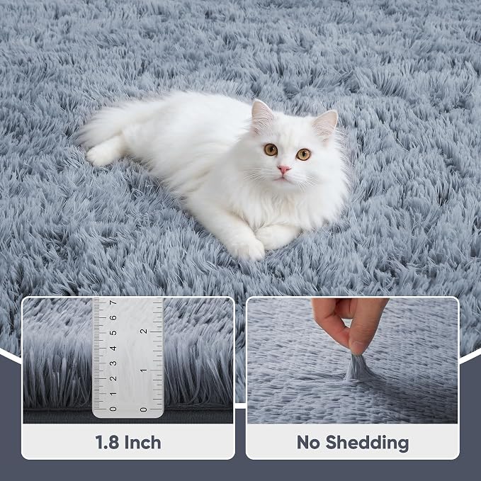 Area Rug for Living Room Bedroom: 6x9 Grey Soft Fluffy Shag Upgrade Non-Slip