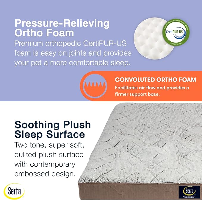 Serta Orthopedic Quilted Pillow Top Dog Bed for Pets – Chocolate Brown (X-Large)