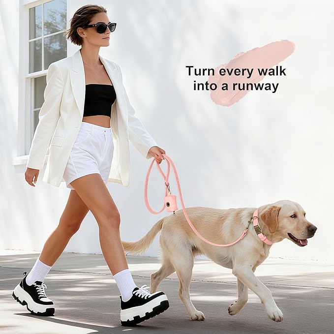 Didog Soft PU Leather Dog Collar, Stylish Quick Released Dog Collar for Large Dogs, Easy Clean Adjustable Pet Collar for Daily Walking, Pink, L Fit 15-23" Neck