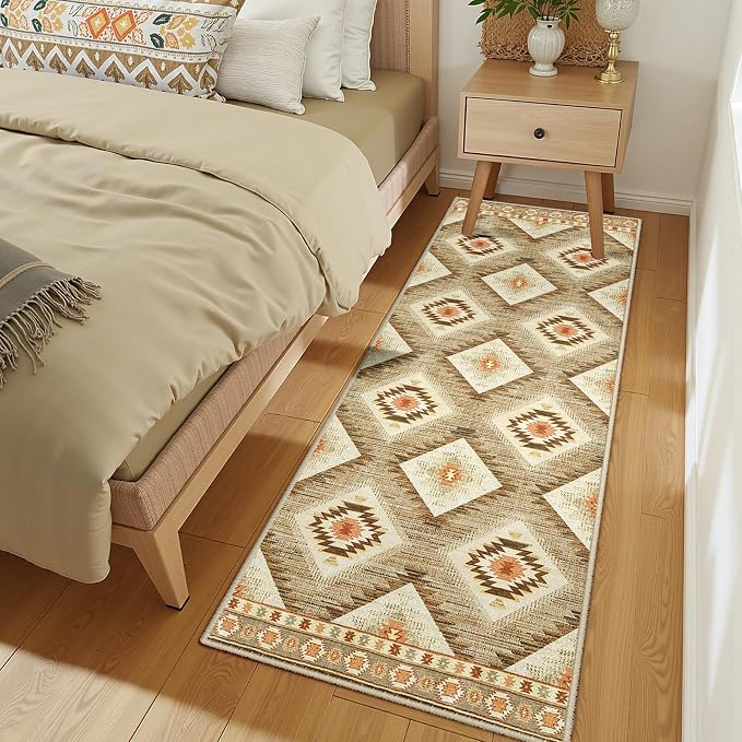 Area Rug 2x6 Rug Machine Washable Non-Slip Low Pile Print Pattern Western Rug