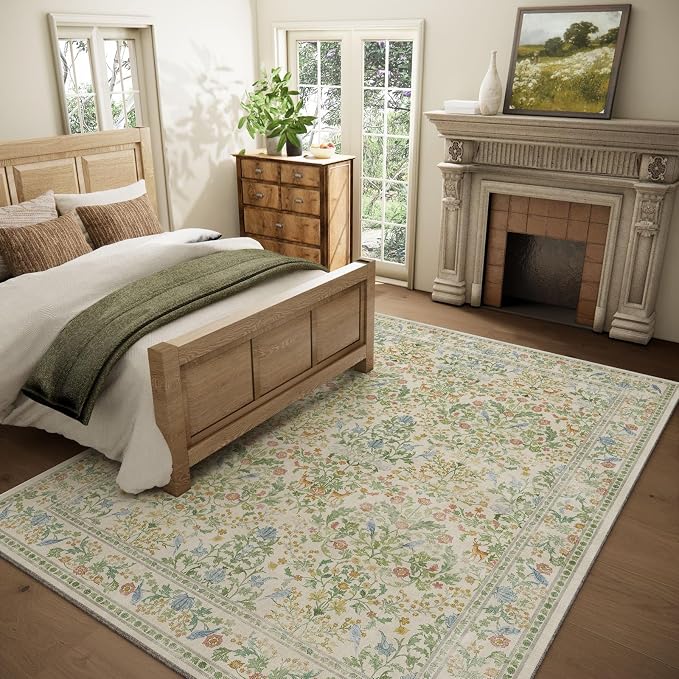 Washable Area Rugs for Living Room: 6x9 Bedroom Rug Stain Resistant Non Slip