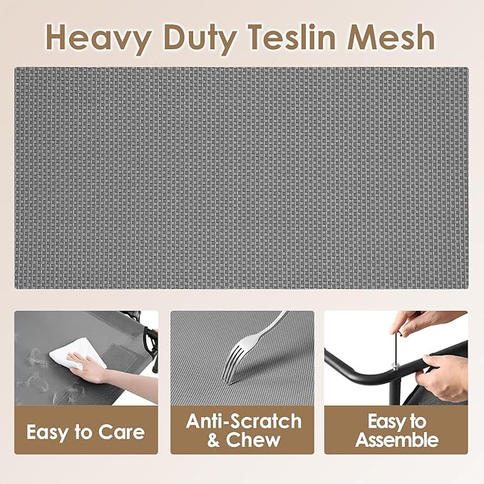 EHEYCIGA XXL Elevated Dog Cot Bed, Raised Outdoor Dog Hammock for Giant Jumbo Dogs, Lifted Pet Platform with Frame and Washable Waterproof Cooling Teslin Mesh and Anti-Slip Feet, 52x36 inch