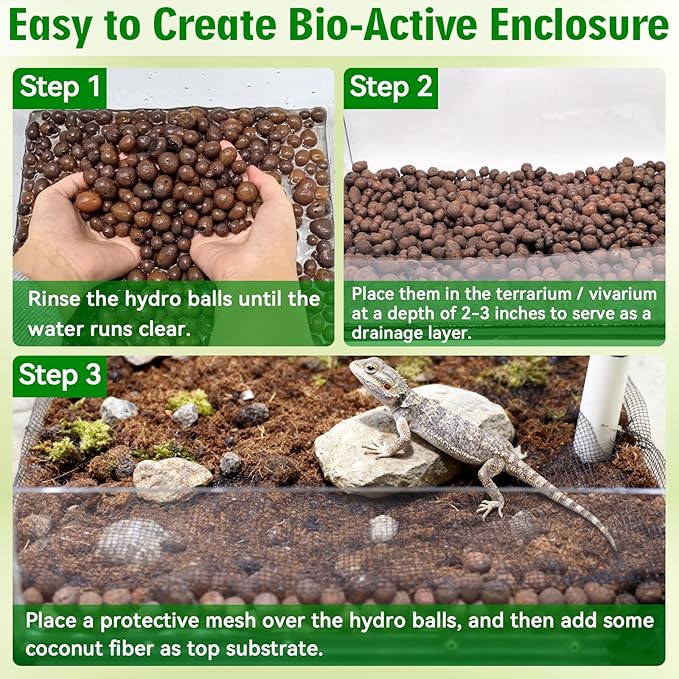 Halatool Reptile Substrate 8QT Leca Clay Pebbles for Reptiles Organic Hydroballs Bioactive Drainage Layer Terrarium Bedding for Leopard Gecko Tortoise Frog Lizard Ball Python