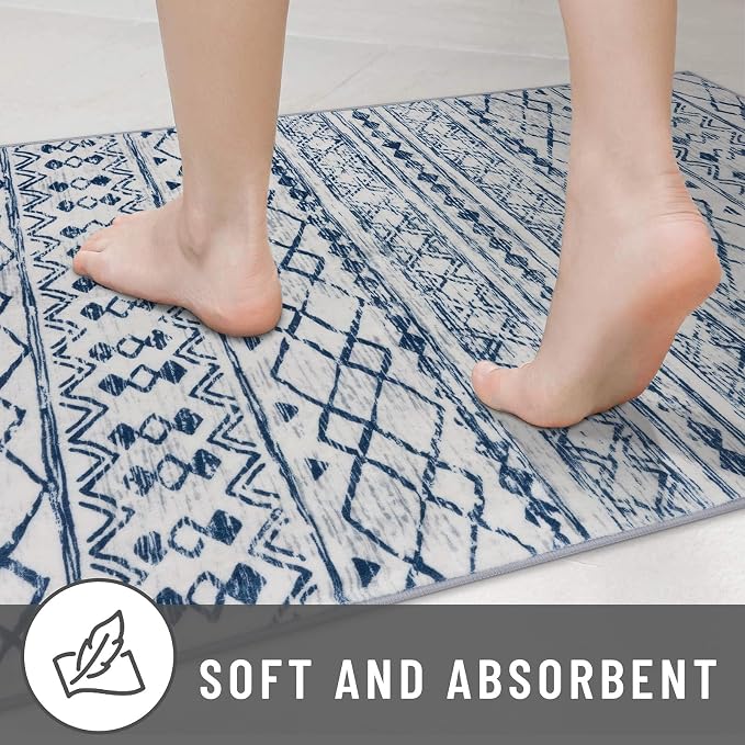 KUTA Area Rug 5x7, Moroccan Large Blue White Rugs Washable Boho Non-Slip