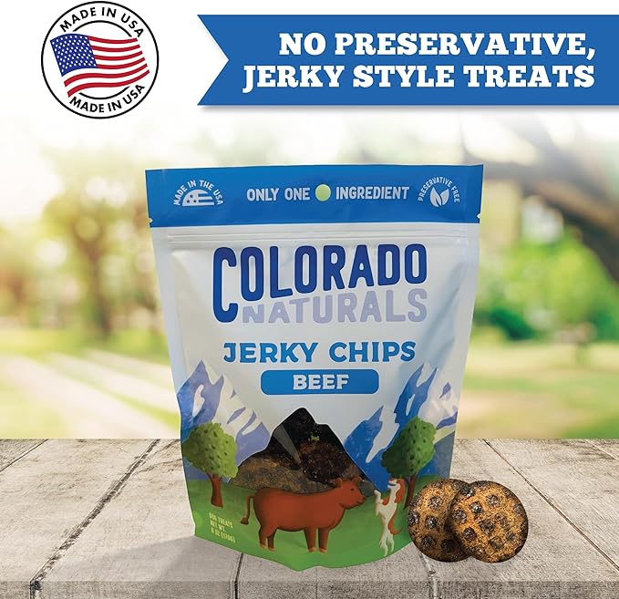 Colorado Naturals Beef Jerky Chips Dog Treats, 6 oz – All-Natural, Made in USA, No Fillers or Preservatives – Great for Muscle Development