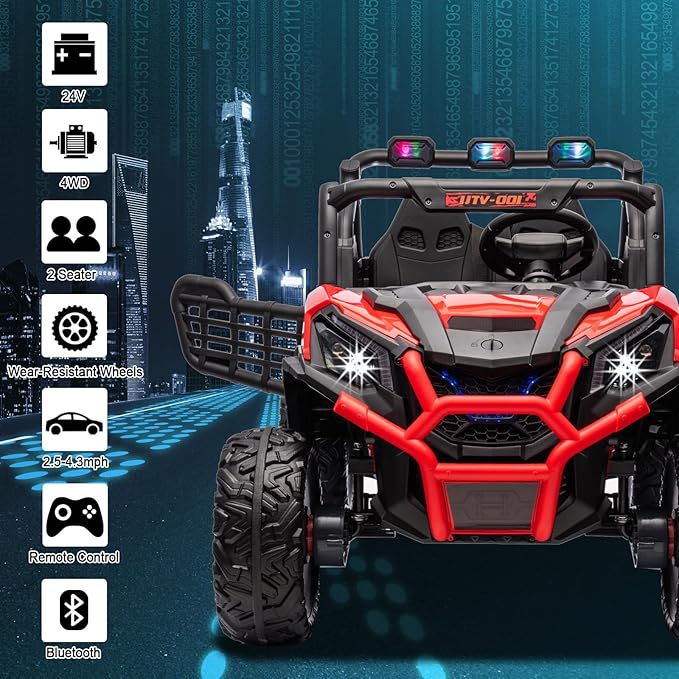 24V Kids Electric Toy Car,2 Seater Kids Toy Car with Remote Control,4WD Electric Power Vehicles Wheels for 3+Years Boys Girls,Ride on Toy for Girl(Red)