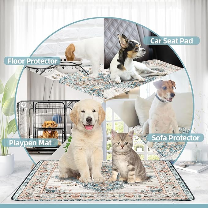 Washable Pee Pad for Dogs 2 Pack, 36" x 36" Reusable Puppy Pads Waterproof Dog Rugs, Super Absorbent, Leakproof, Dog Crate Pad, Playpen Mat, Whelping Pads, Blue Medallion