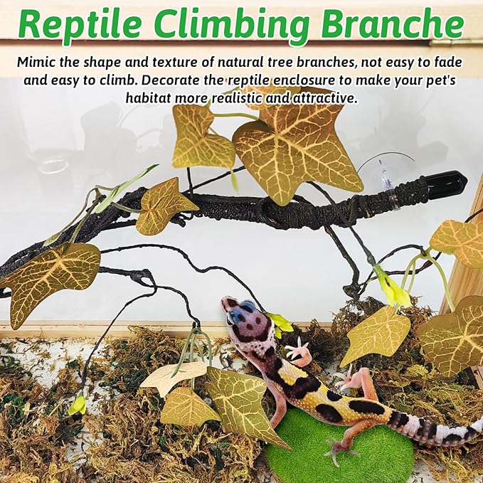 PINVNBY 2 PCS Snake Climbing Branch, Flexible Jungle Climbing Vine with Suction Cup Reptile Climb Tree Branches for Lizards, Chameleons, Snakes（ Orange）