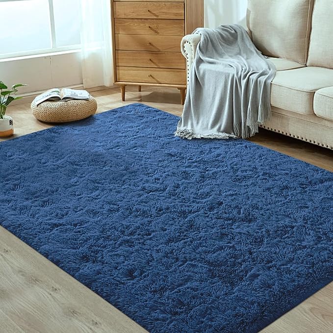 4x6 Area Rug for Living Room: Fluffy Shag Soft Washable Rugs Fuzzy Plush Indoor Carpet for Bedroom Nursery Playroom Dorm Kids Girls Boys Room (Navy Blue, 4'x6')