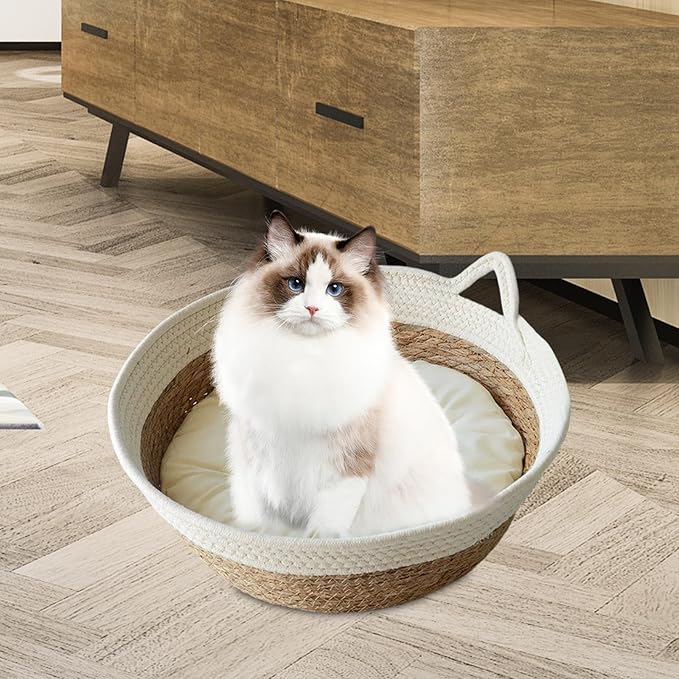 Cat Bed Basket Dog Bed Breathable Winter Summer Durable Washable Round Furniture Protection Pet Scratching Sleeping Bed, Large