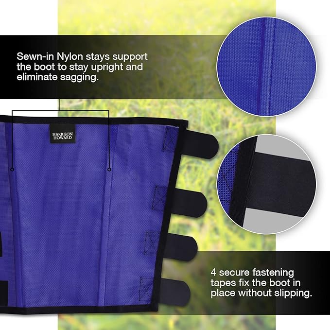 Harrison Howard Loose Fitting Fly Boots UV-Protective Extra Tough Mesh Ventilated Four Fasteners Stay-on Design Protect Horse Legs & Stomp-Reducing Set of 4 Deep Navy Yearling