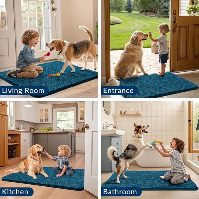 Smiry Dog Door Mat for Muddy Paws 24x16, Absorbent Dirt Trapper, Non-Slip