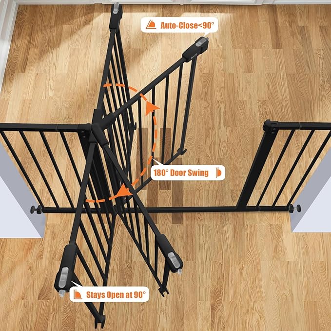 keny 36" Extra Tall Baby Gate for Stairs, 29"-42.5" Wide Auto Close Dog Gate, Pressure Mounted Easy Walk Through Pet Gate for Doorways, Durable Safety Stair Gate, Black