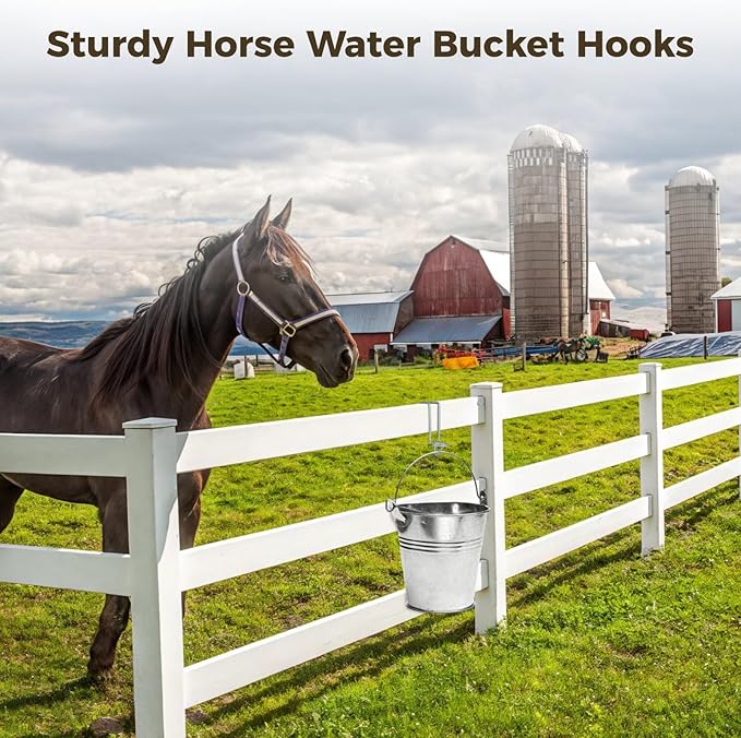 yeesport 4 Pcs Horse Water Bucket Hooks, Quality Metal, Rust-Resistant, Double Hook Design, Easy Installation for Stables Barns and Livestock Use