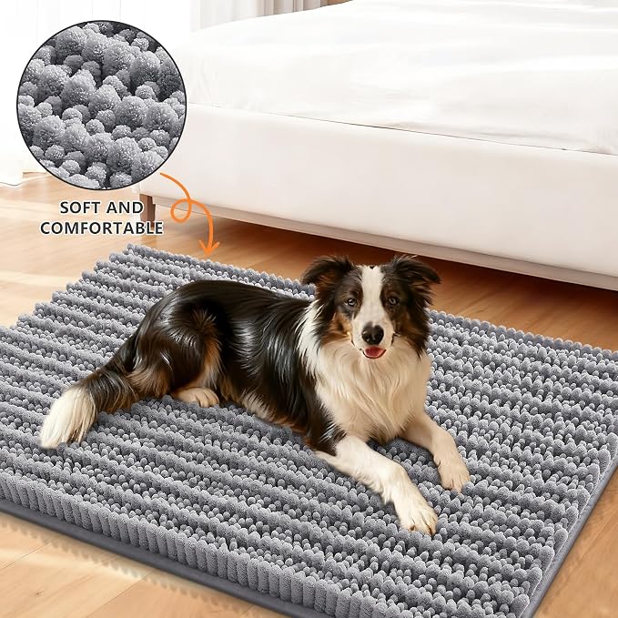 Smiry Dog Door Mat for Muddy Paws 30x20, Absorbent Dirt Trapper, Non-Slip