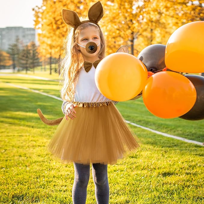 Zhanmai Mardi Gras Costume Kangaroo Costume Set Party Accessories Cosplay Outfit Kit Animal Tutu Skirt Ears Headband Bowtie Tail Nose (Dark Brown)