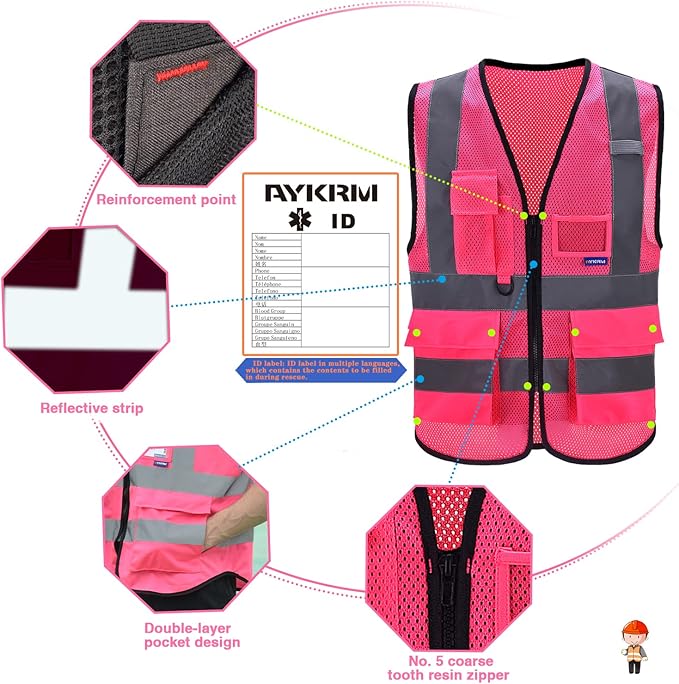 A-SAFETY 6XL 7XL 8XL Pink High Visibility Mesh Safety Reflective Vest Big and tall Hi Viz Work Vest for Men Women (Pink Mesh 6XL-8XL)