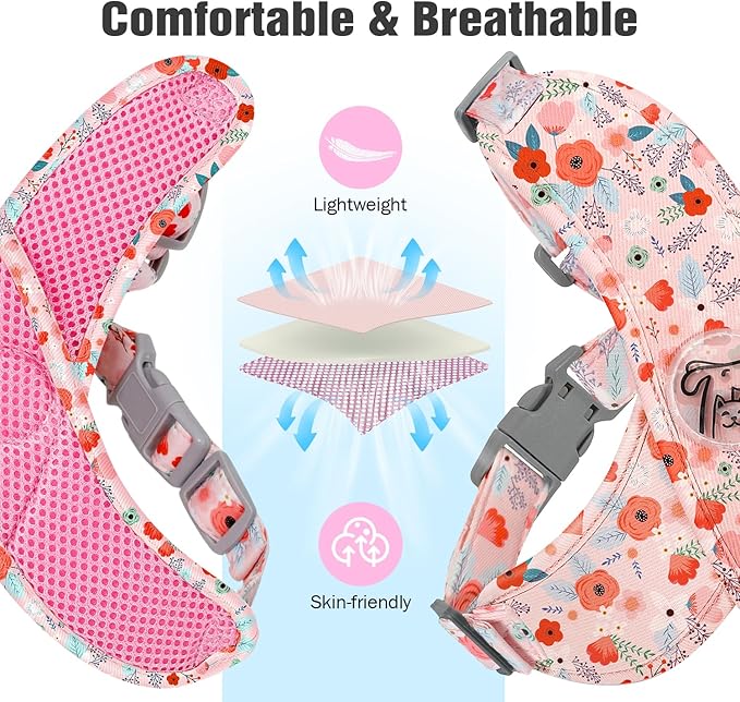 Pawaboo Small Dog Harness and Leash Set, Puppy Harness X-Frame No Pull No Choke, Dog Vest Harnesses Adjustable for Small Medium Sized Dogs,Soft Breathable Pet Harnesses for Walking, M, Pink Flowers