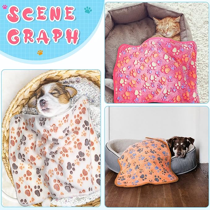 Tatuo 4 Pcs Dog Blanket for Pet Cat Blankets Indoor Puppy Teething Stuff Toys Paw Print Fleece Soft Blanket Sleep Mat for Guinea Pig Cage(Coffee,Small(24 x 16 Inch))