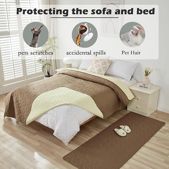 Waterproof Dog Bed Cover Pet Blanket, Soft Pet Couch Covers for Sofa Washable, Bed Couch Sofa Furniture Protector for Puppy Cat Kids (Khaki,210 * 260 CM)