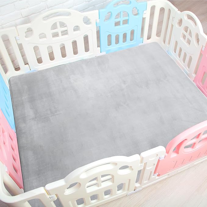 BALAPET Thick Memory Foam 50x50 Play Mat for Playpen, Super Soft Velvet Portable Baby Playpen Mat for Kids Toddler Crawling and Play, Non-Slip Bottom Playmat, Grey