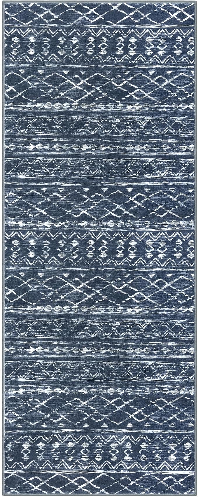 KUTA Boho Kitchen Rugs 2x5 ft Navy Blue Moroccan Washable Runner Rug Non-Slip
