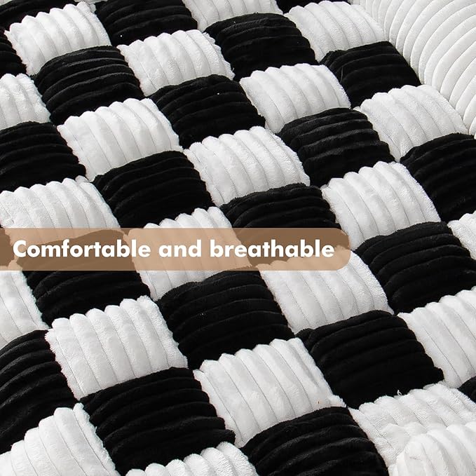 LiveGo Fuzzy Pet Couch Covers for Sofa, Dog Couch Cover Fuzzy Sofa Cover Cream Square Plaid Dog Bed Plush Dog Mat for Furniture Protector for Large Medium Dogs and Cats
