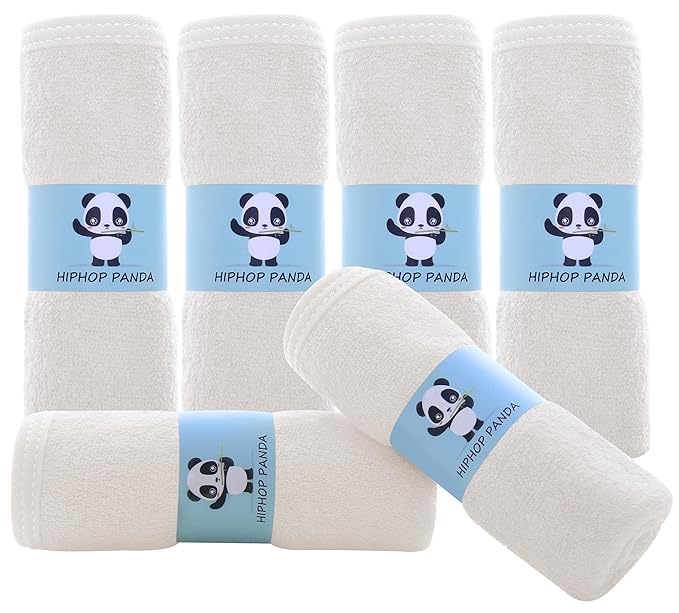 HIPHOP PANDA Baby Washcloths, Rayon Made from Bamboo - 2 Layer Ultra Soft Absorbent Newborn Bath Face Towel - Reusable Baby Wipes for Delicate Skin - Ivory, 6 Pack