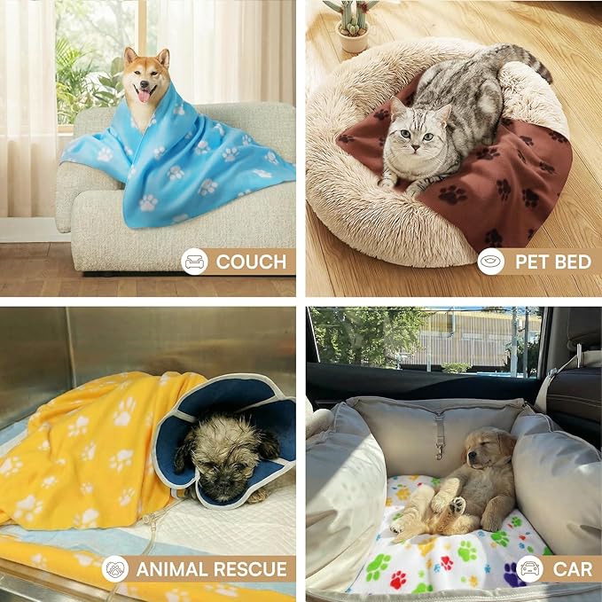 LINENLUX Cute Dog Blanket for Small Medium Dogs 6-Pack Soft Stretchy Fleece Blankets for Pet Cat Puppy Warm Wrinkle-Resistant Throw for Couch Bed Outdoor Coffee 40x31 inch (Pack of 6)
