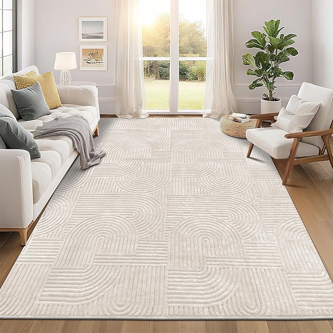 Pauwer 8x10 Washable Area Rugs for Living Room Modern Beige Solid Color Soft
