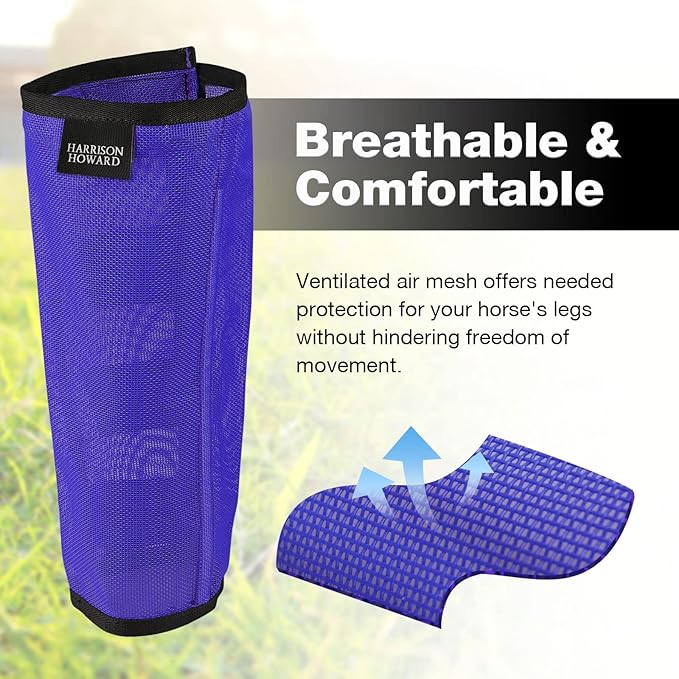 Harrison Howard Loose Fitting Fly Boots UV-Protective Extra Tough Mesh Ventilated Four Fasteners Stay-on Design Protect Horse Legs & Stomp-Reducing Set of 4 Deep Navy Pony