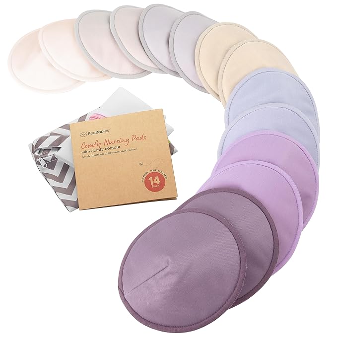 Organic Nursing Pads - 14 Washable Viscose Derived from Bamboo Breastfeeding Pads, Wash Bag, Reusable Breast Pads for Breastfeeding, Nipple Pads for Breastfeeding Essentials (Violet, L 4.8")