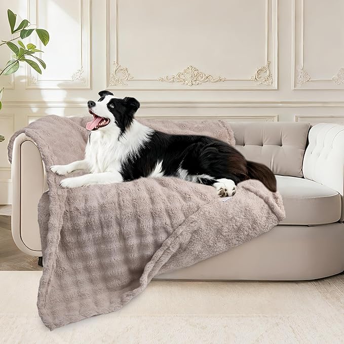 Dog Blankets Washable Pet Blanket - Fluffy Fuzzy Cat Puppy Blanket with Premium 300GSM 3D Fleece Bubble for Pet Kitten Doggy, Linen, 40x60IN