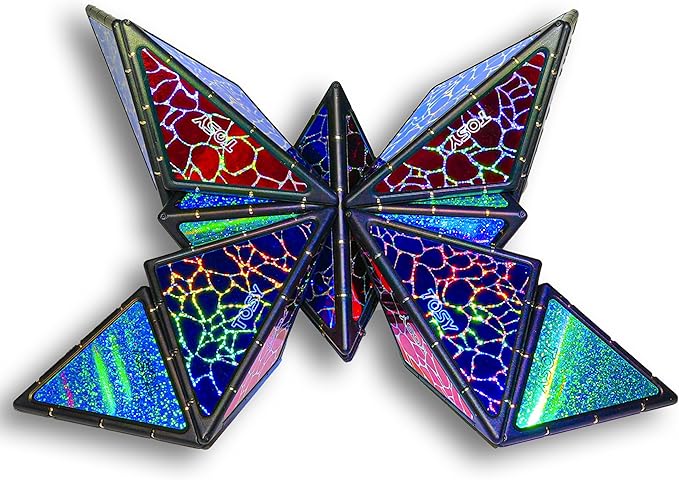 TOSY Magnet Pyramid Stone - 1 Cube Transforms into 1 Billion Shapes, 14 pcs (12 Puzzle pcs and 2 Accessories), 243 Rare Earth Magnets, Holographic Design Magnet Tiles Creative Puzzle STEM Toy, 2-Pack