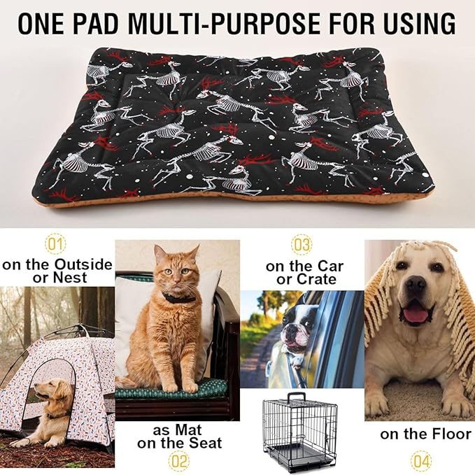 Pet Bed Christmas Deer Skeleton Gothic Dog Bed Mat Absorbing Non Slip Pad Pet Sleeping Mat for Small, Medium, and Large Dogs Puppy Cat 36 in x 24 in