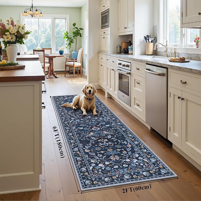 HEBE Washable Hallway Runner Rug 2'x 6' Non Slip Kitchen Rugs Runner, Low Pile
