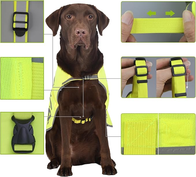 Yellow Reflective Dog Vest for XLarge Breeds, High Visibility Dog Safety Vest Harness with Removable Bell Keep Safe from Hunting, Training & Cars Accidents