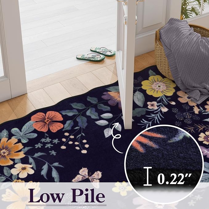 Lahome Floral Kitchen Runner, 2X6 Washable Runner Rug Non-Slip, Ultra-Thin Soft