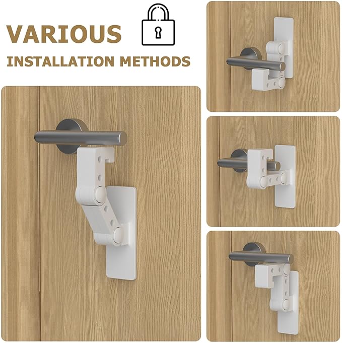 Child Proof Door Lever Lock - Door Locks for Kids Safety - Door Knob Child Proof - Baby Proofing 3M Adhesive - Door Handle Child Proof - White Baby Safety Locks for Toddlers - 2 Pack