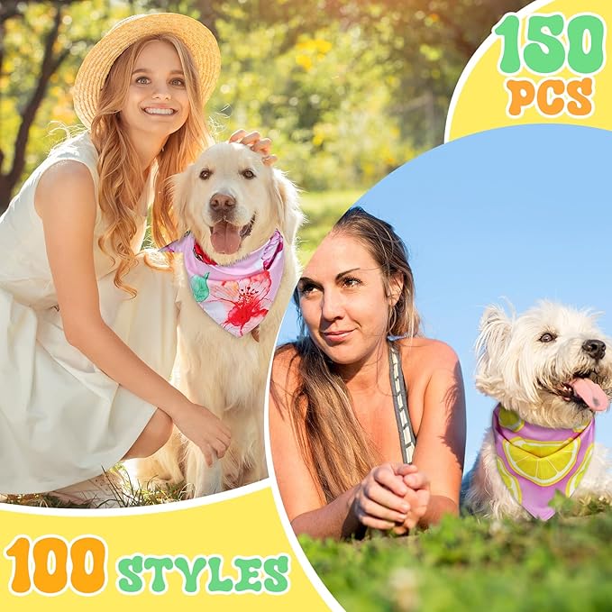 100 Pcs Spring Dog Bandanas Bulk Pet Bibs Colorful Triangle Scarf Pet Bandanas for Medium Large Dogs Spring Summer Birthday Costume Decoration