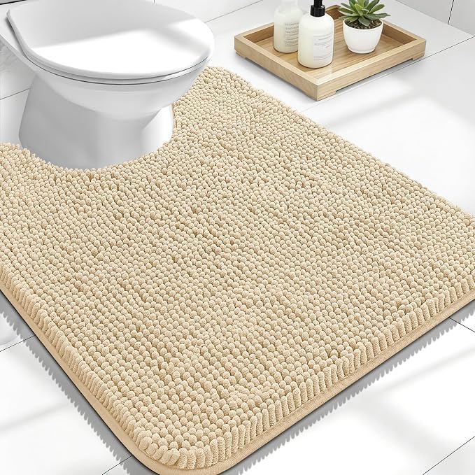 OLANLY Toilet Rugs U-Shaped 24x20, Extra Soft Absorbent Chenille Contour