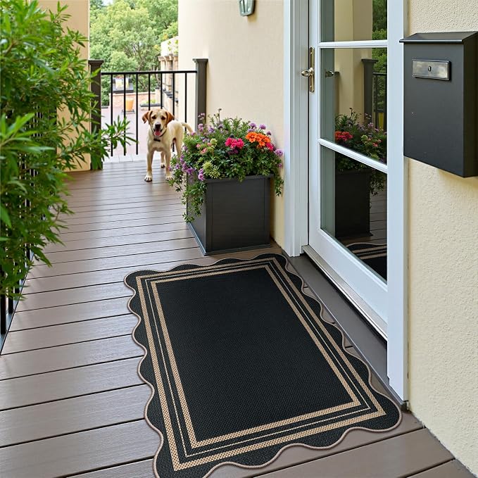 Easy Jute Black Front Door Mat, 2.6x4 Washable Entryway Rug Non Slip Small