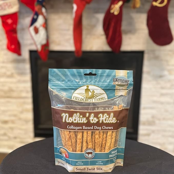 Fieldcrest Farms Nothin' to Hide Twist Stix, Beef Flavor, Easily Digestible, Supports Skin, Coat, Joints & Muscles, for Moderate Chewers Under 15lbs, 50 Pieces