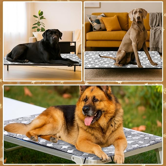 Large Self Warming Dog Bed Pad for Elevated Dog Bed Replacement Self Heating Warm Raised Cot Pad Mat with Corner Strap Removable Washable Soft Plush Cover Non-Slip Bottom Star(51 x 32 Inches)