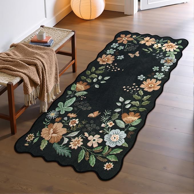 Lahome Floral Entryway Rug, 2x4 Washable Kitchen Rug Ultra-Thin, Non-Slip Soft
