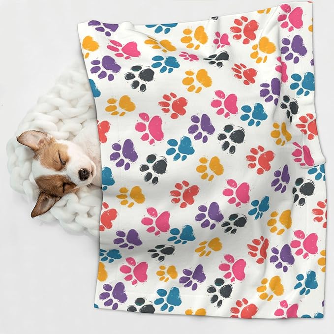 Colorful Paws Blanket for Pet - Dog Throw Blanket 30x20 Rainbow Couch Blankets for Puppy Dogs Cats