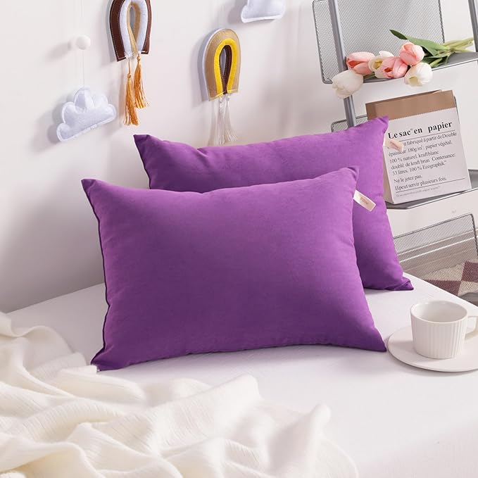 NTBAY Toddler Pillows, Down Alternative 13"x18" Pillows, Machine Washable - Soft and Breathable Travel Small Pillows for Sleeping, Ideal for Daycare, Crib, Cot, Purple