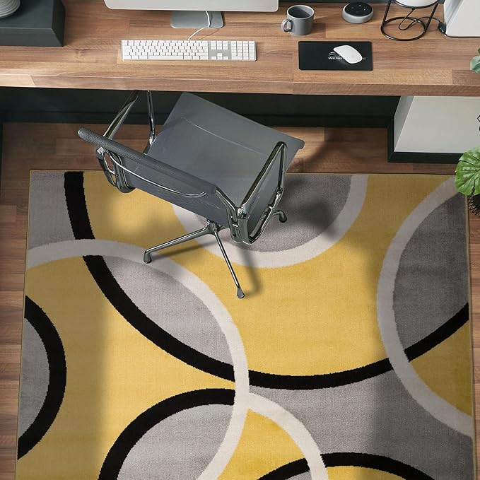 Rugshop Contemporary Abstract Circles Easy Maintenance for Home Office,Living Room,Bedroom,Kitchen Soft Area Rug 3'3" x 5' Yellow
