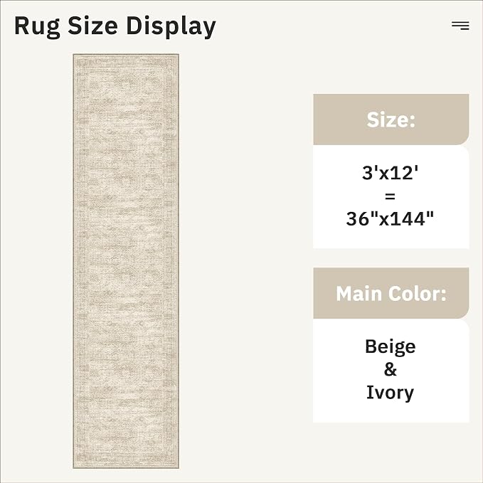 Soalmost Runner Rug 3x12 Washable Non-Slip Hallway Runner Rugs